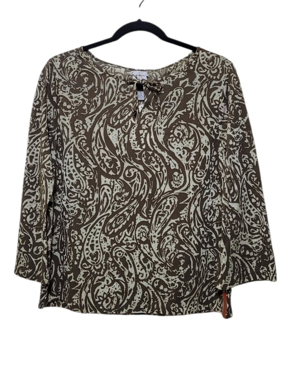 Calvin Klein Jeans Paisley Print Blouse 3/4 Sleeve Brown Mocha Cream Large Boho - Picture 1 of 10